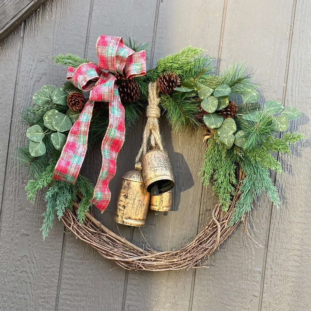 Festive Green and Gold Holiday Wreath